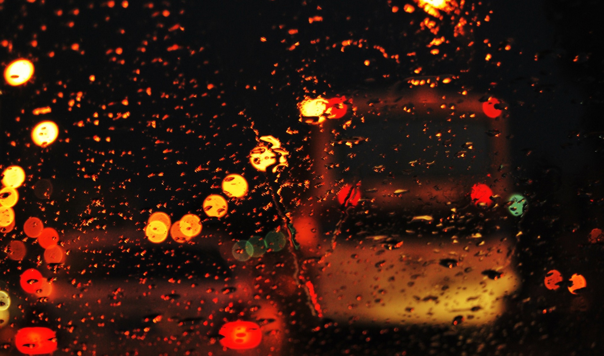 lights street town water night rain road gla