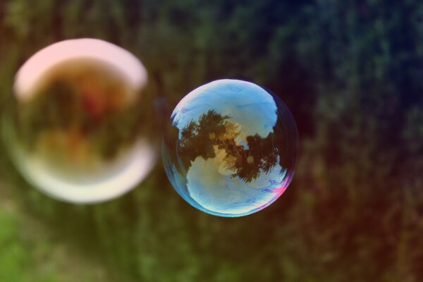 Soap colored bubbles on the street