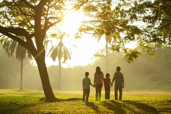 Family with children on vacation in the forest