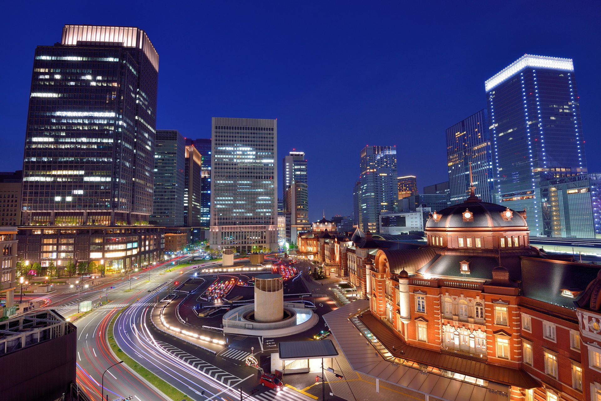 japan tokyo capital metropolis buildings house skyscraper light extract motion traffic lights blue sky night