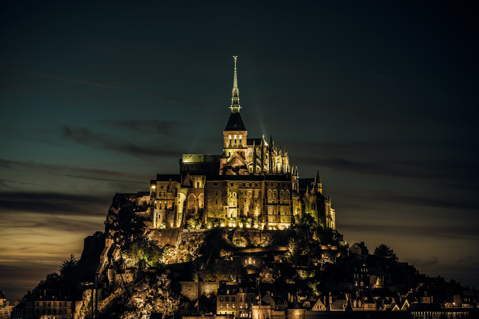 france normandy mont saint-michel island castle mont-saint-michel fortress night lamps light david w.photography