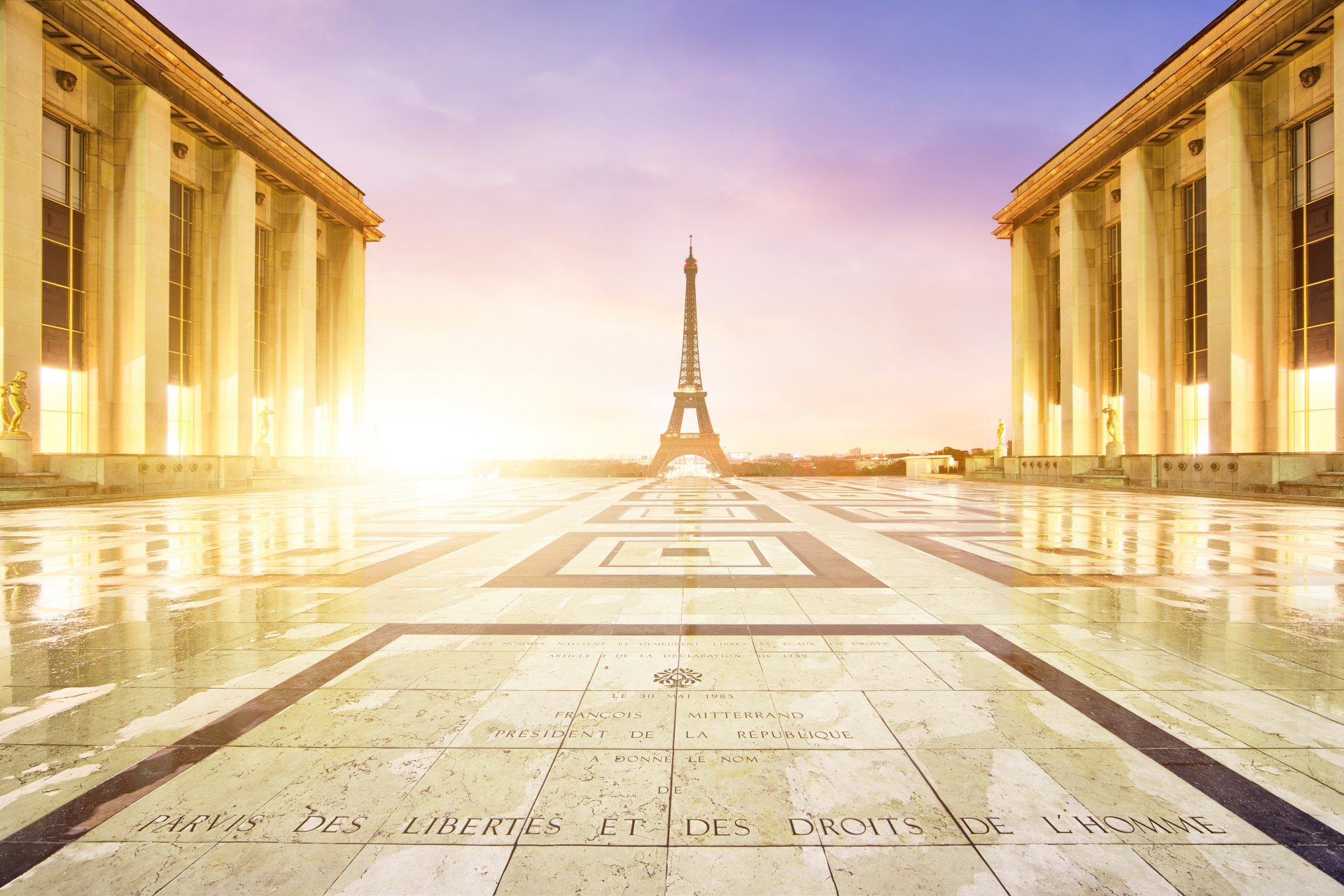 paris frankreich chayo-palast platz museum eiffelturm la tour eiffel stadt morgen morgendämmerung gebäude architektur