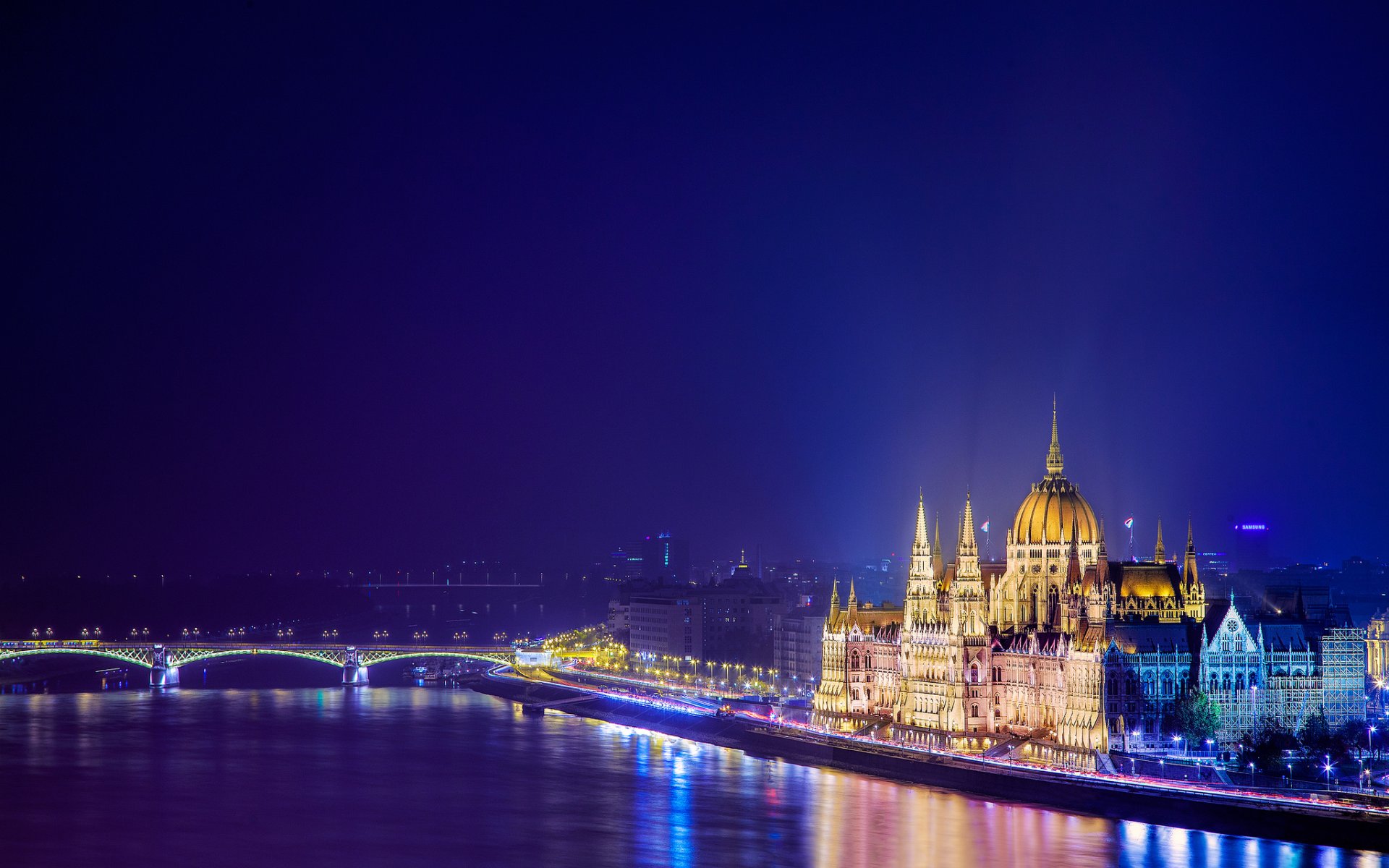 budapest hungría magyarország parlamento noche ciudad río danubio puente de margarita puente de margarita arquitectura edificios