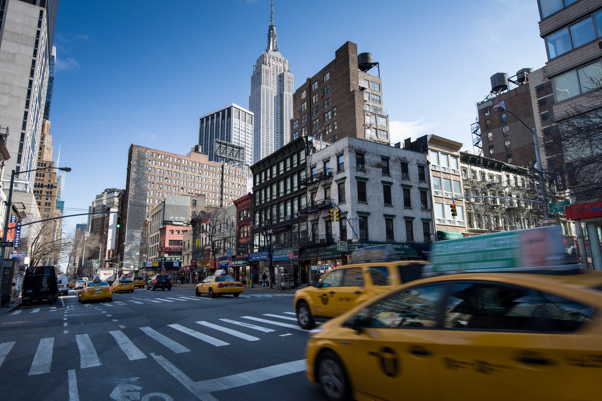 new york usa manhattan city road street taxi view skyscrapers buildings skyscrapers house