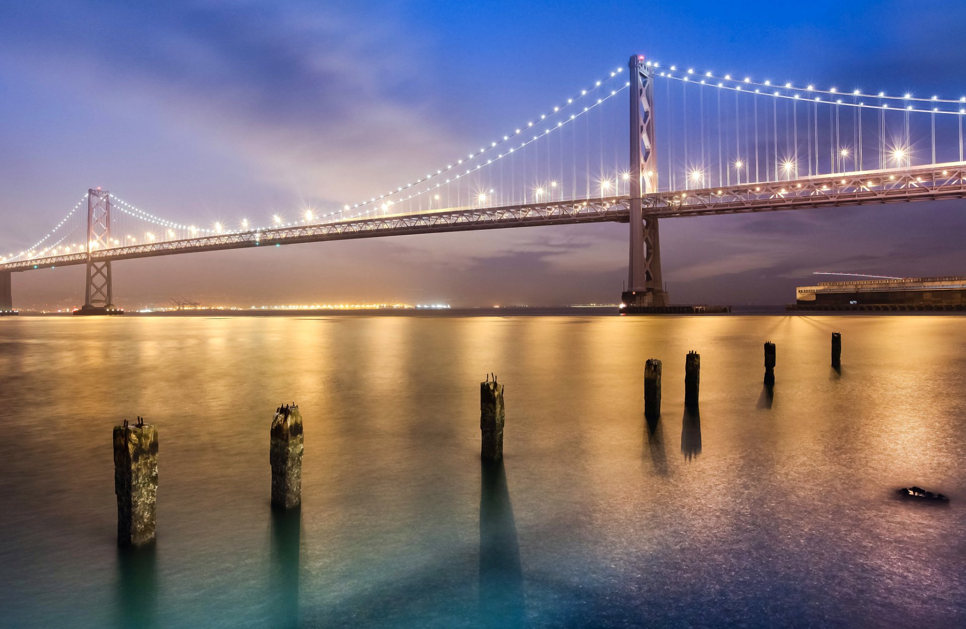 united states california san francisco night strait bridge lights lighting lamps sky cloud