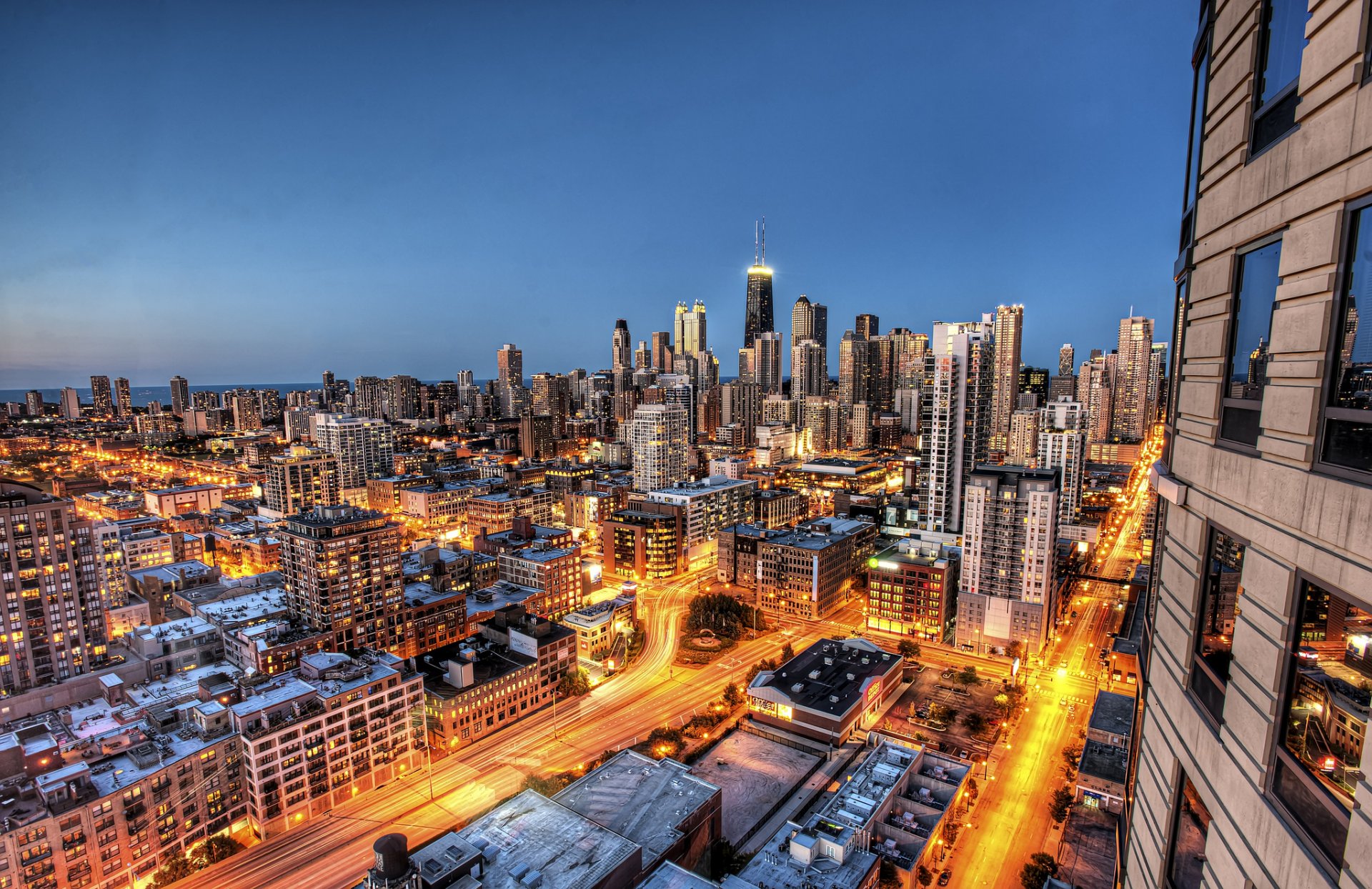 usa chicago illinois town night skyscraper high-rise buildings buildings house extract