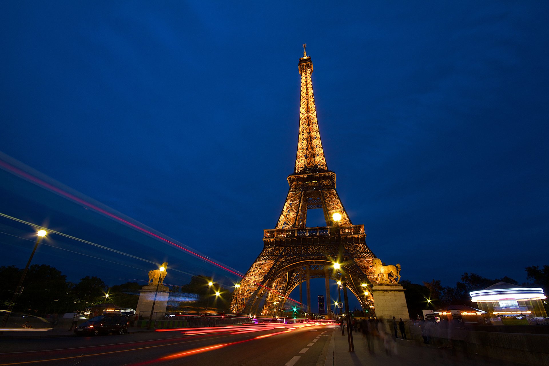 eiffel tower la tour eiffel france paris night town people road extract