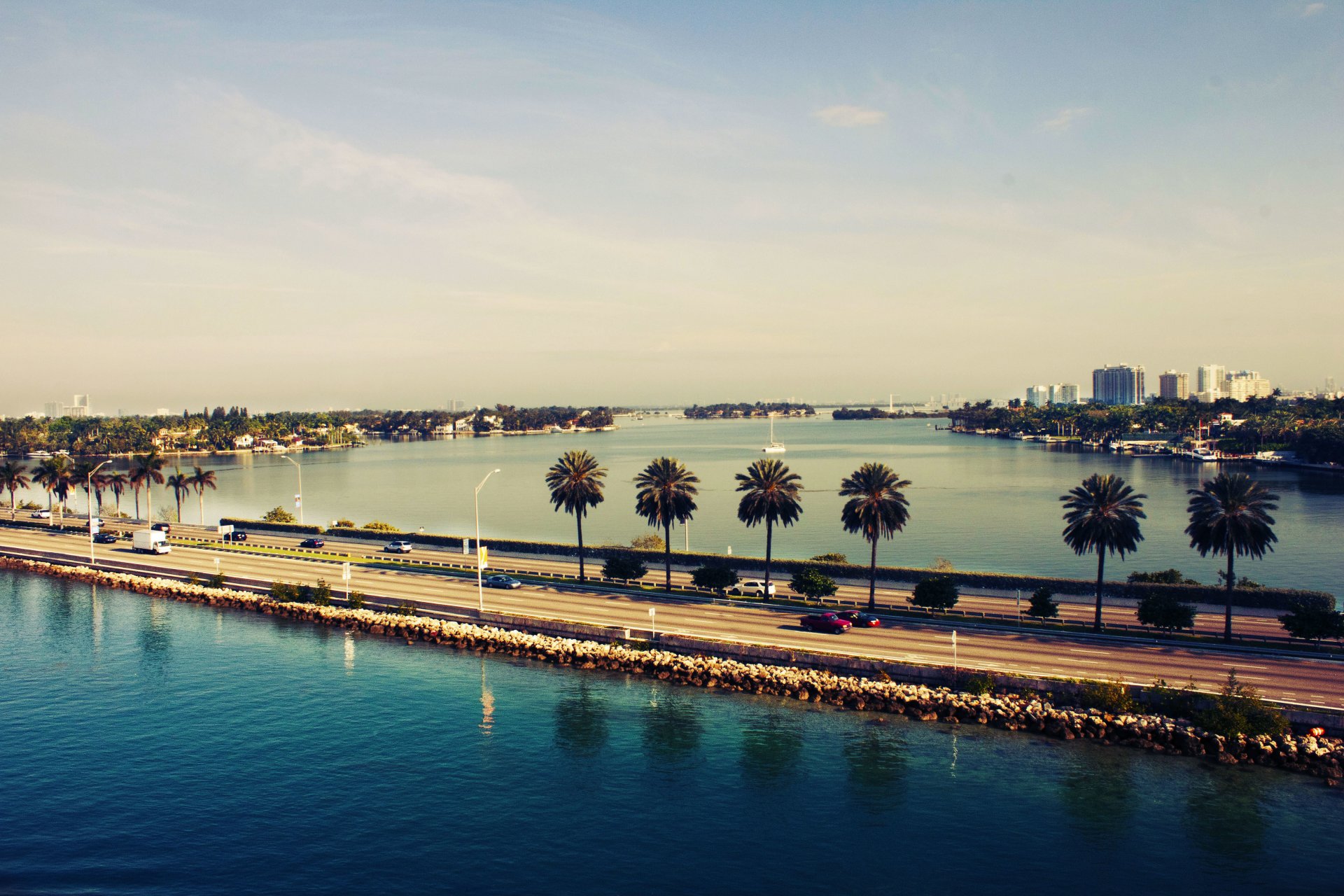 miami estados unidos américa playa de miami puesta de sol agua carretera océano florida