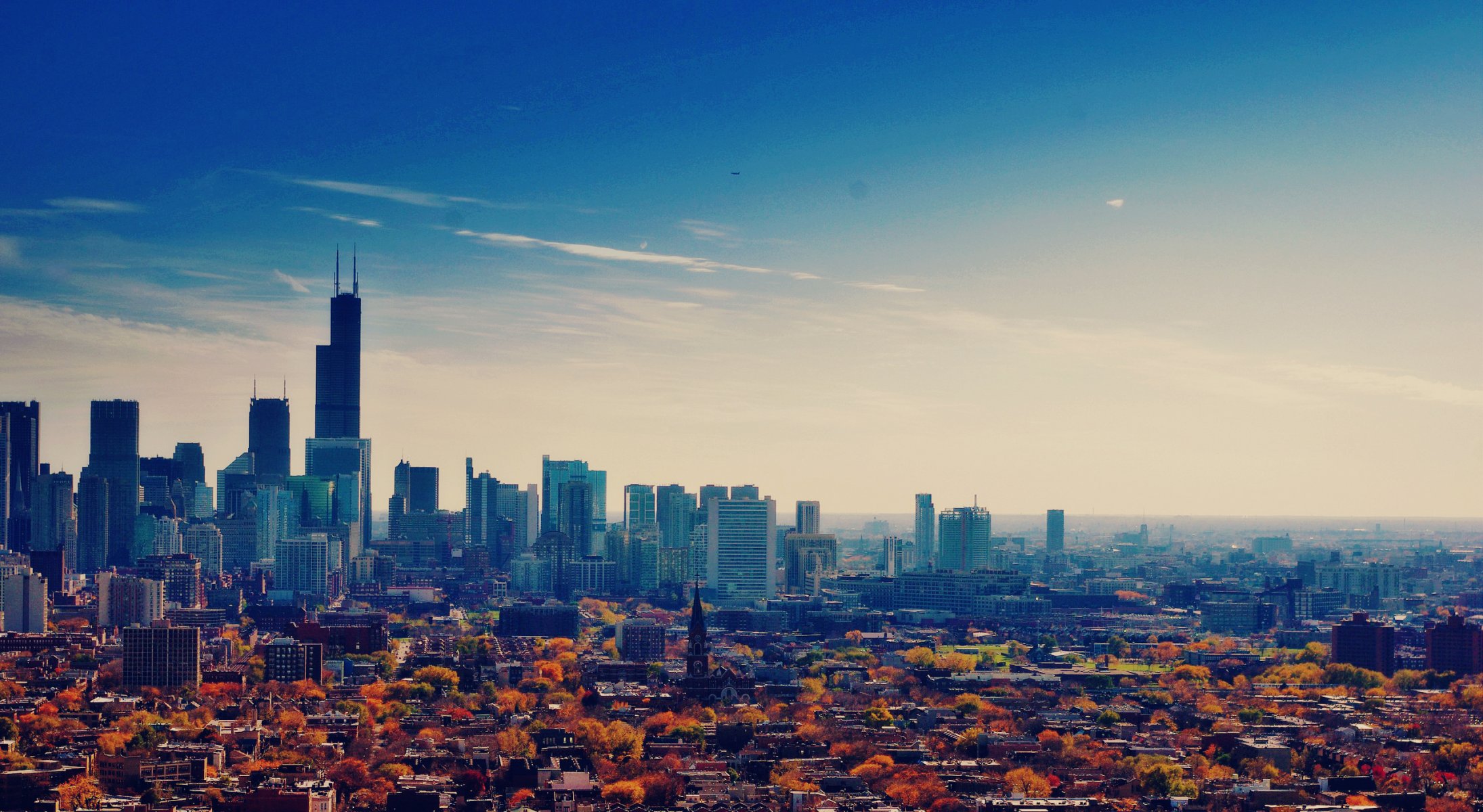 illinois chicago usa wolkenkratzer metropole herbst himmel