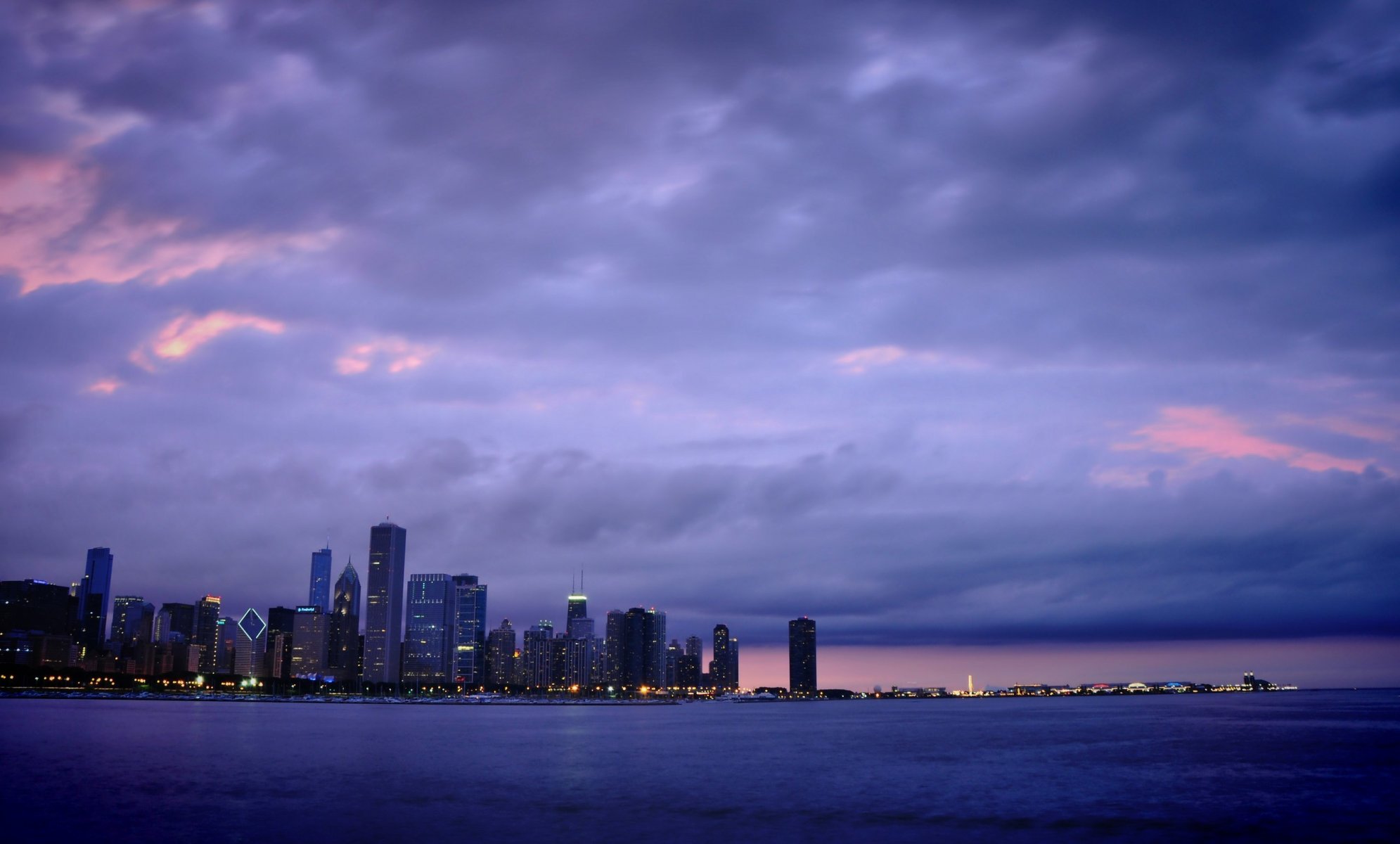 chicago ameryka usa drapacze chmur wieczór światła