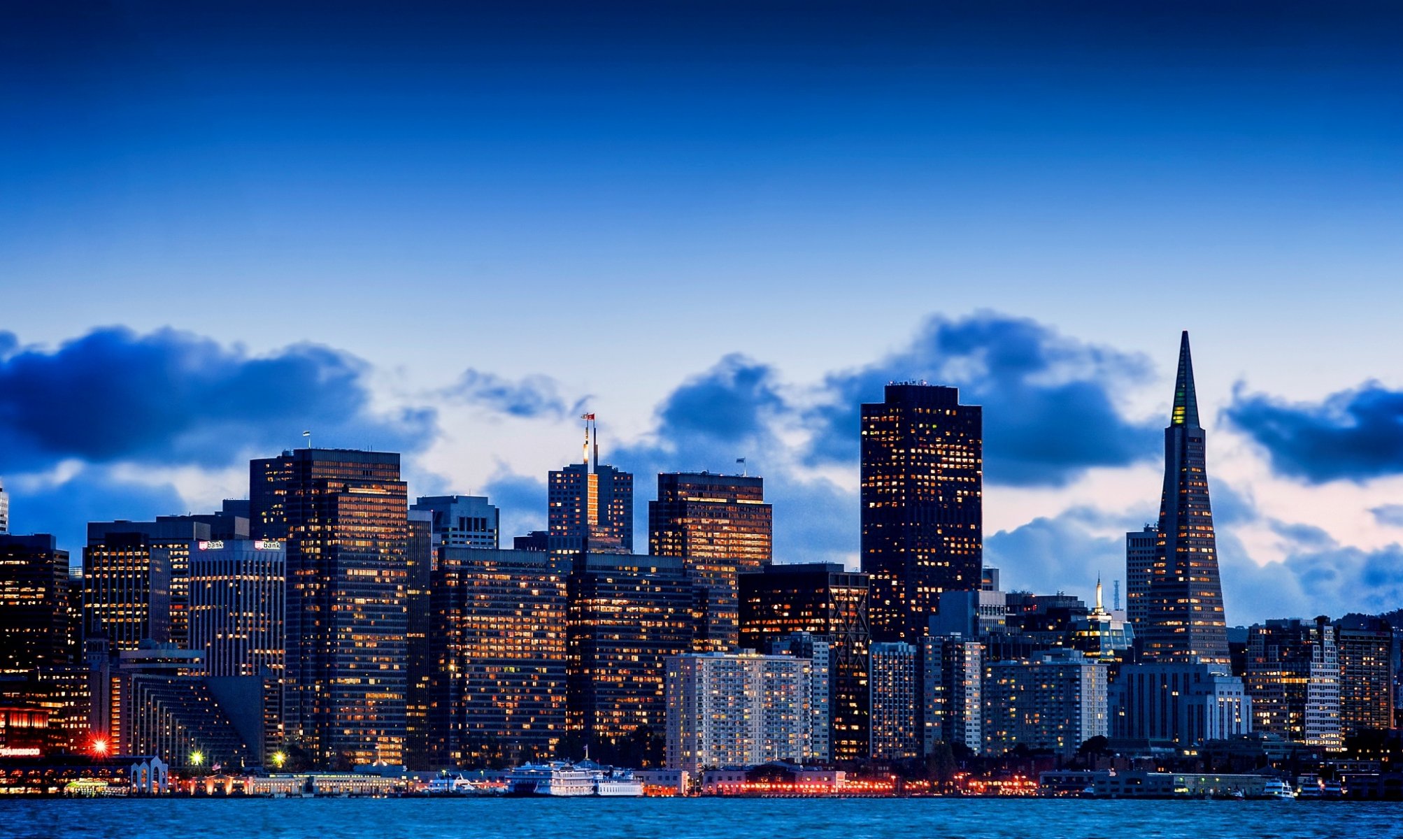 san francisco kalifornien usa bucht abend stadt himmel wolkenkratzer gebäude häuser