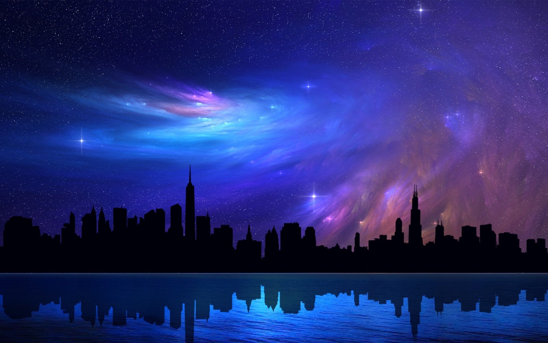 chicago gratte-ciel ciel gratte-ciel abstraite étoiles nuit réflexion joliment