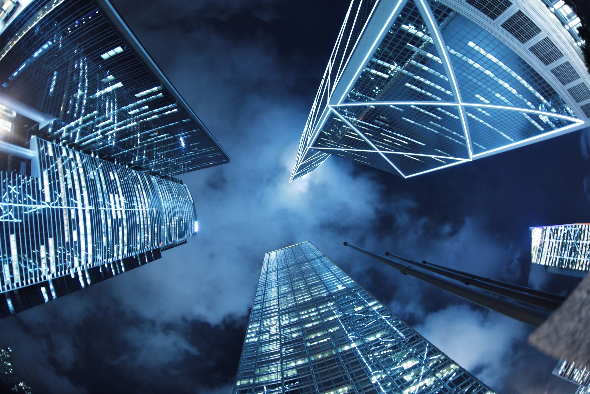 hong kong cina città grattacieli edifici grattacieli dal basso verso l alto notte cielo