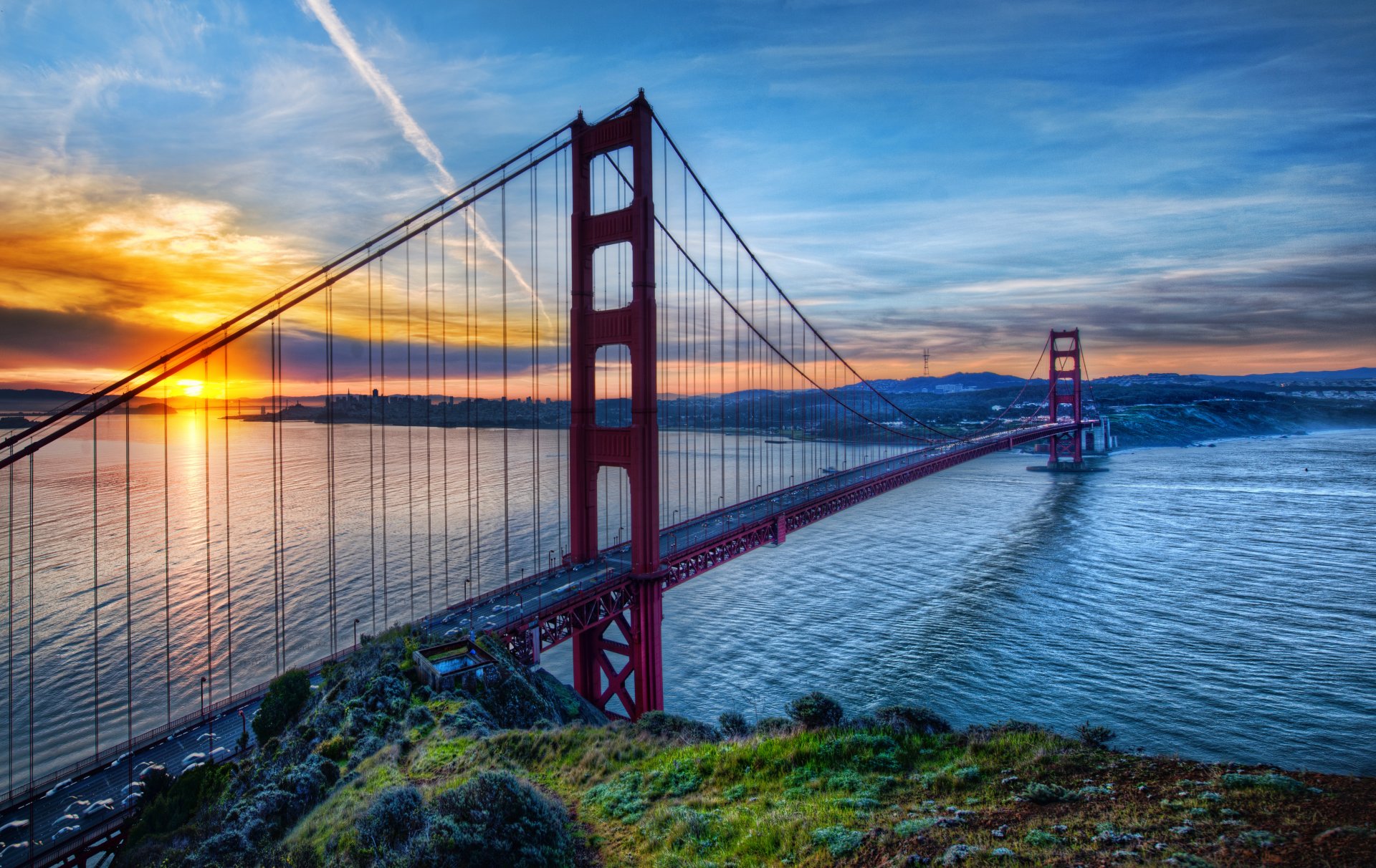 ponte sospeso golden gate golden gate bridge san francisco california usa simbolo della città golden gate sound acqua cielo tramonto