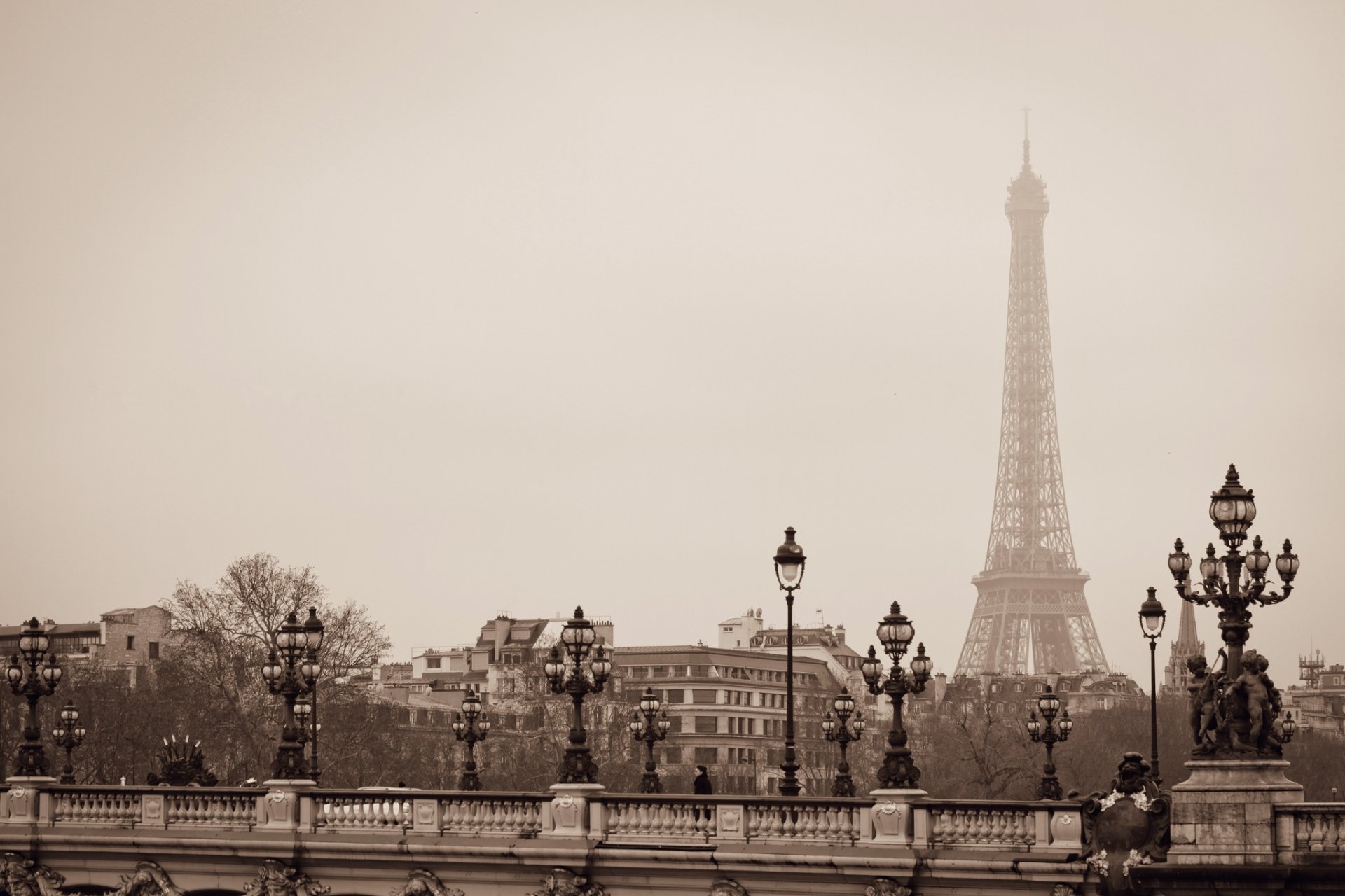 most aleksandra iii la tour eiffel paryż francja wieża eiffla miasto latarnie most architektura