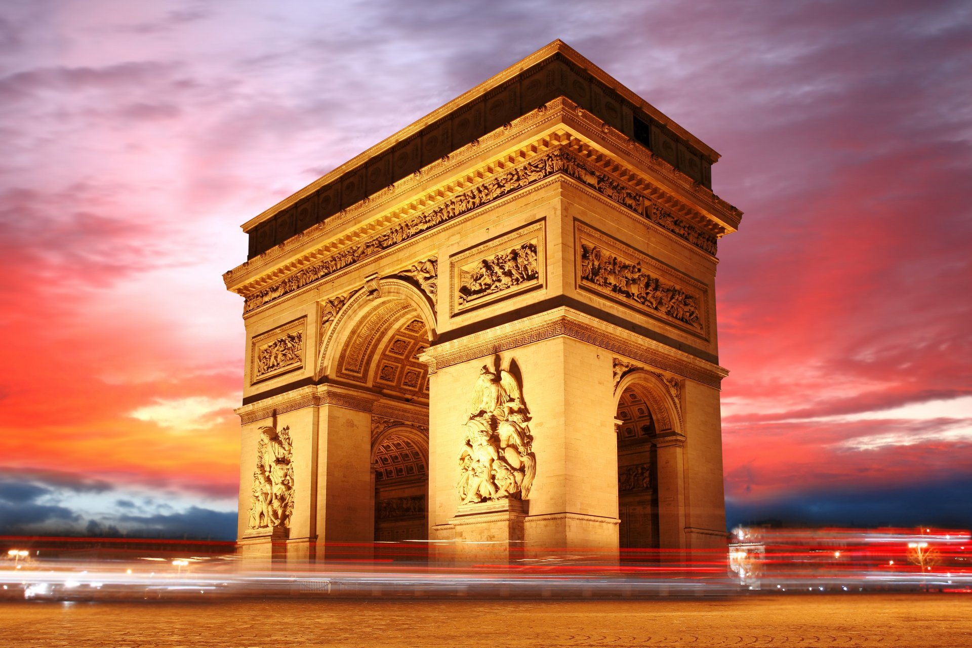 arc de triomphe paris france night sky