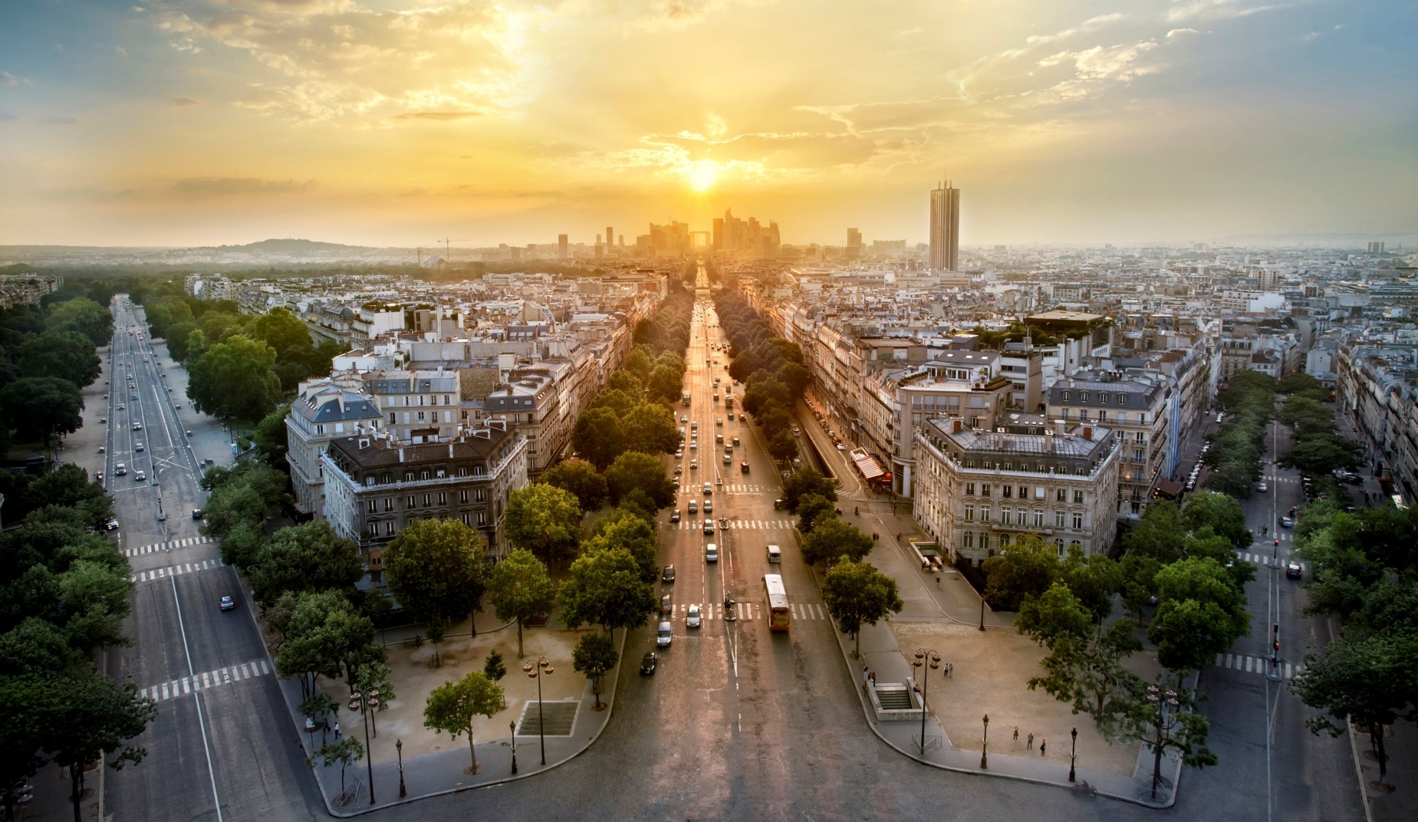 paris france ile-de-france town panorama night sunset architecture house buildings street road machinery tree