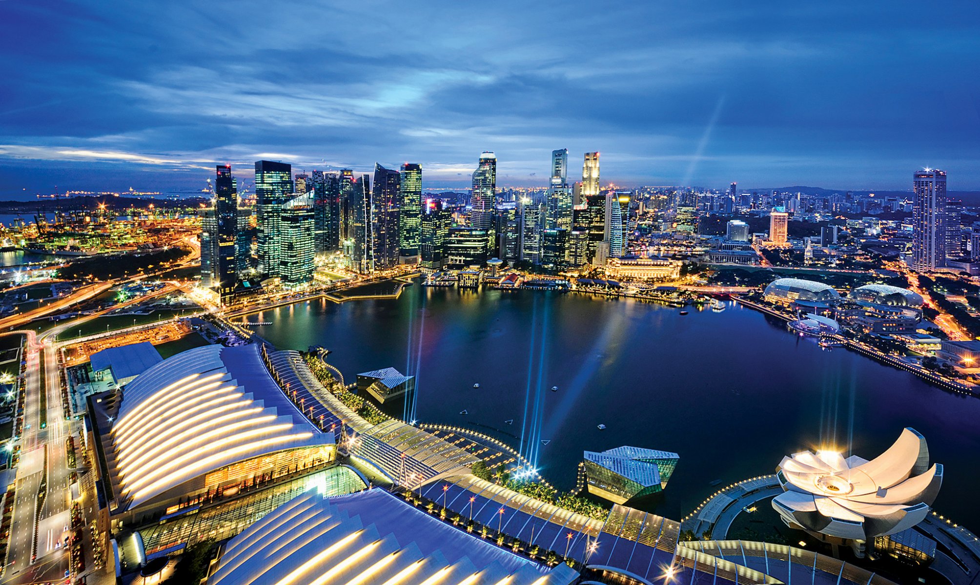 singapur noche crepúsculo luces