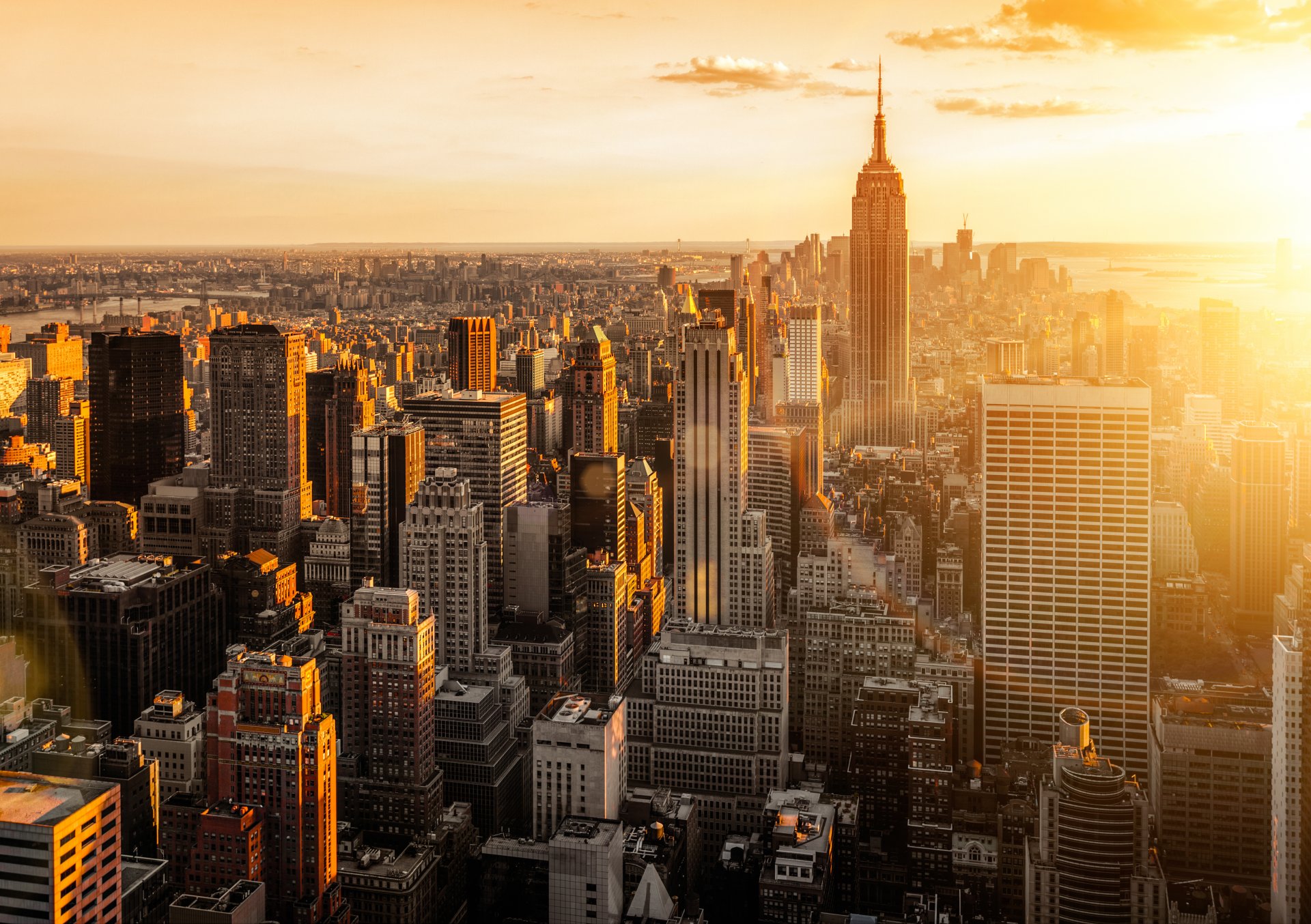 nueva york estados unidos manhattan ciudad mañana amanecer panorama vista rascacielos edificios rascacielos casas techos