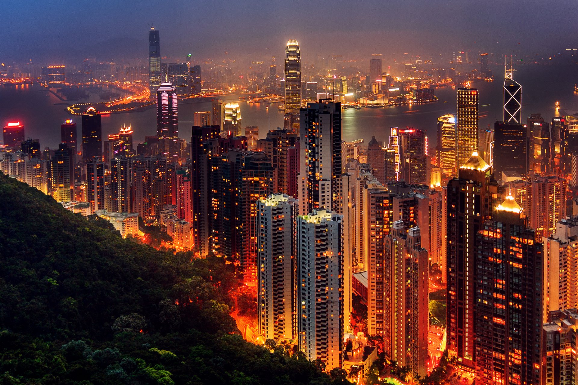 city hong kong asia evening night light