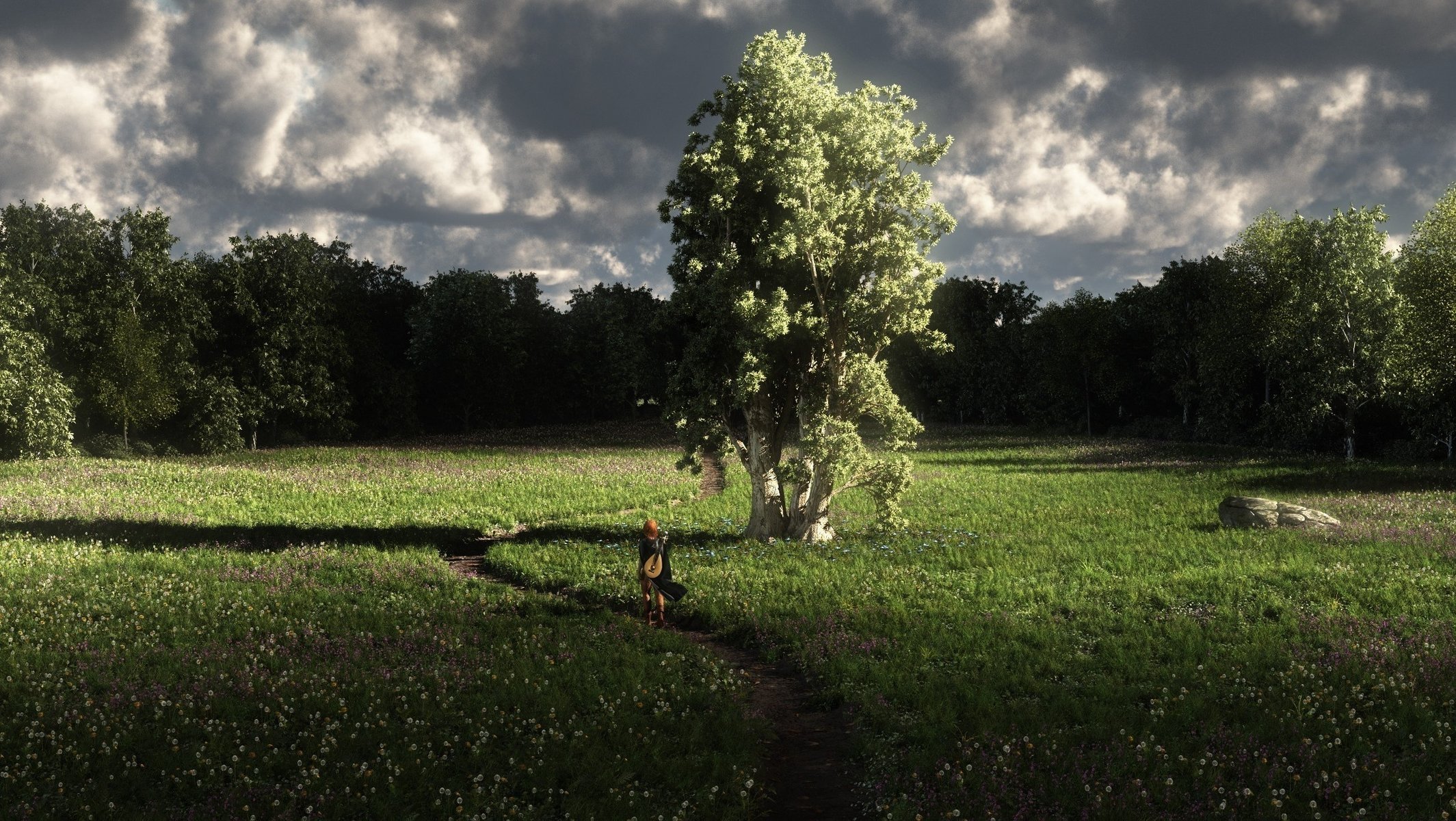 arte hierba bosque laúd árbol naturaleza chica