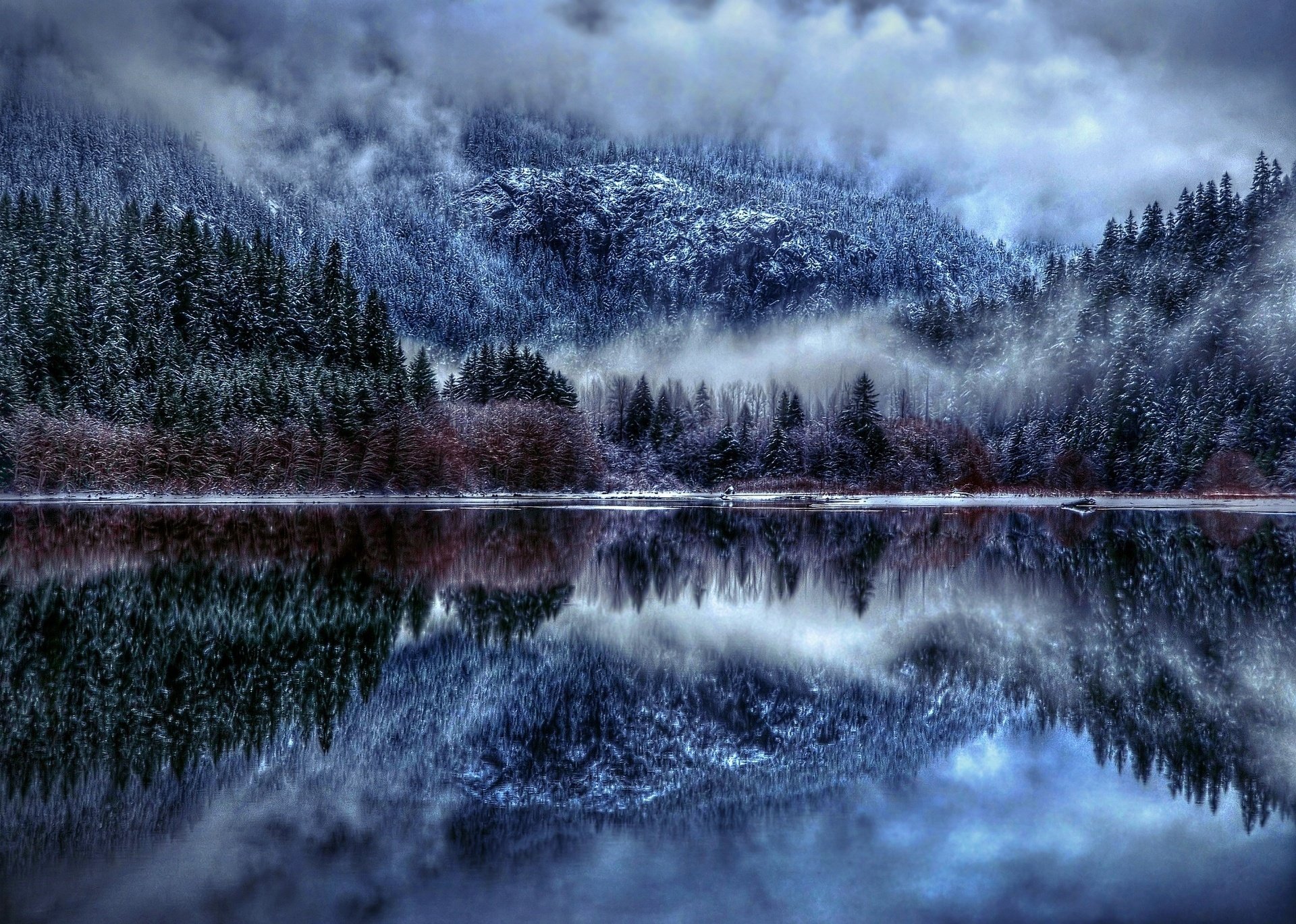 lago diablo lago diablo foresta inverno natura lago nebbia neve