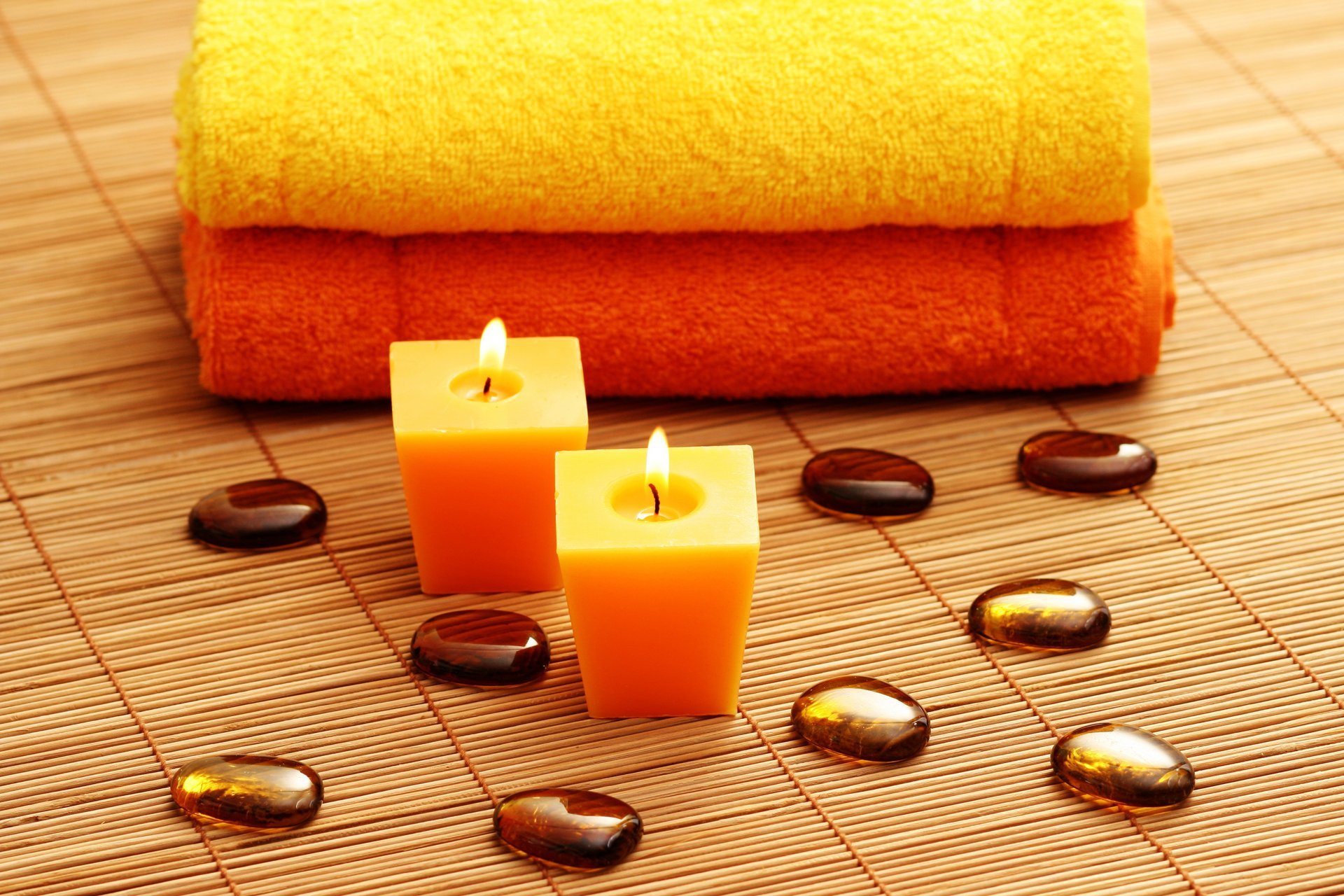 pa towels spa candles stone