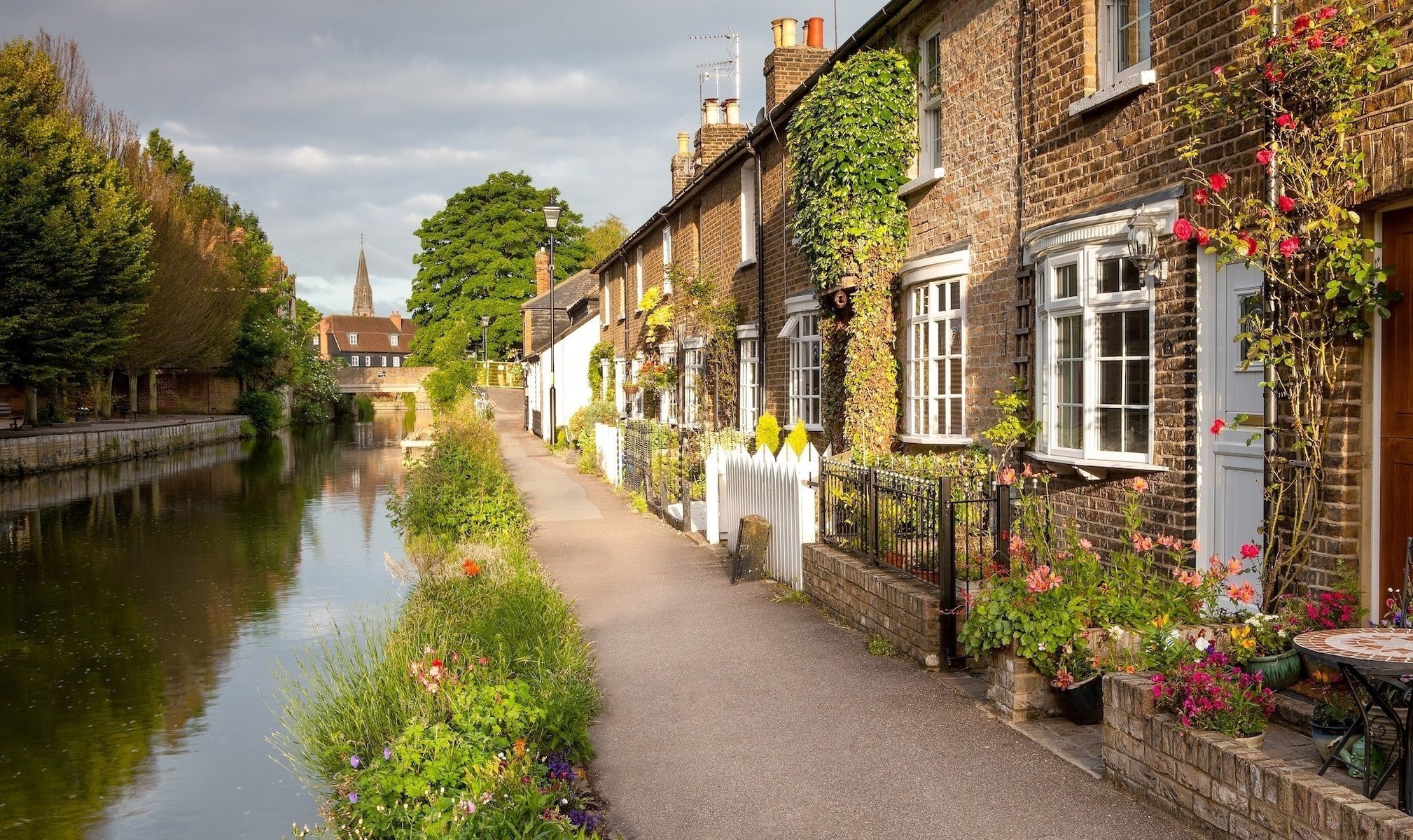 blumen zuhause vorort gehweg fluss gras kanal