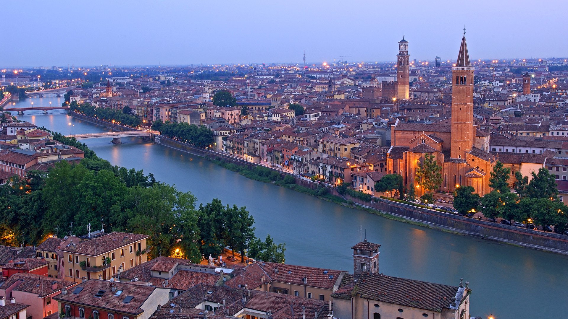 verona italien santa anastasia kirche lamberti-turm adige fluss fluss kirche brücken