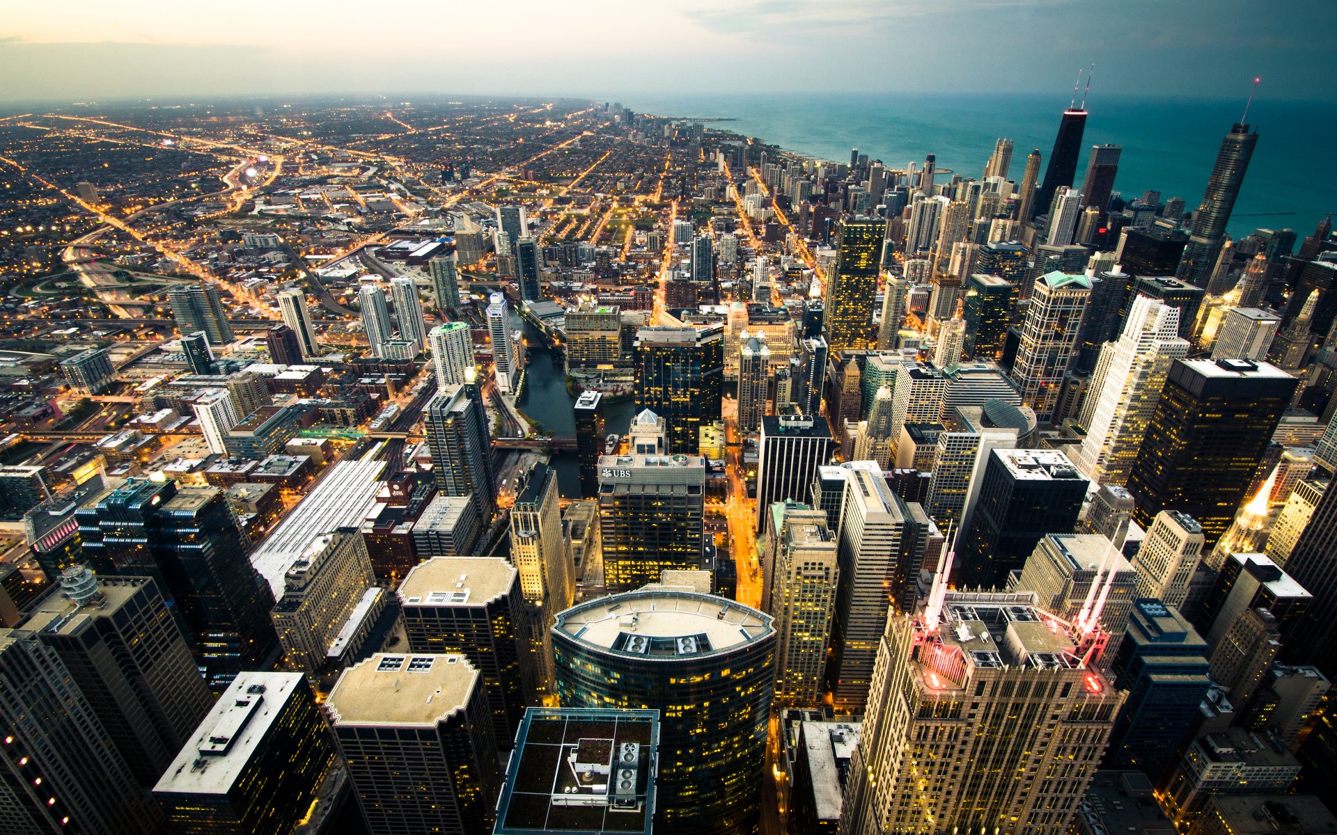 chicago ville états-unis gratte-ciel vue depuis le gratte-ciel de la tour willis panorama océan