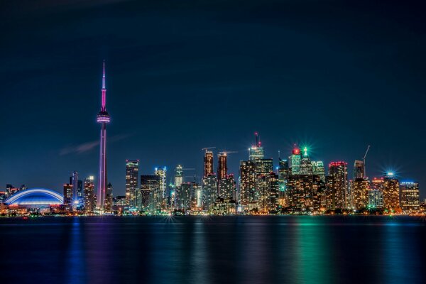 View of the river and the night city