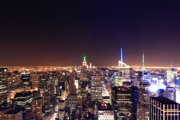 View of the night skyscrapers of New York