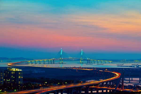 Beautiful bridges of Korea. Night City