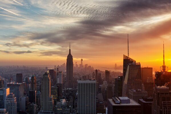 The tops of houses at sunset. Beautiful city