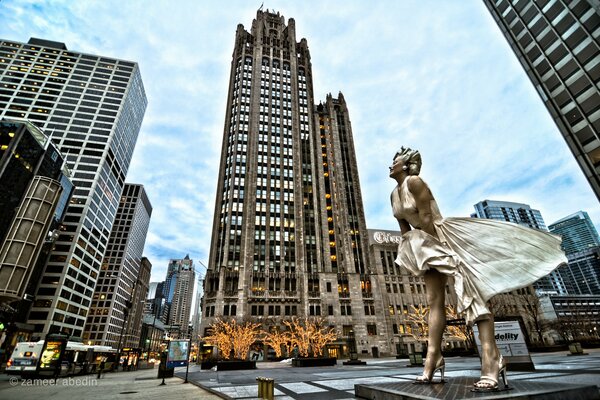 A girl on the background of the streets of a big city