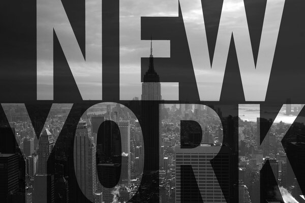 New York Überschrift vor dem Hintergrund der Wolkenkratzer