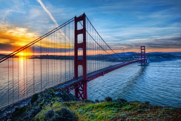 Nature of California viaduct at sunset