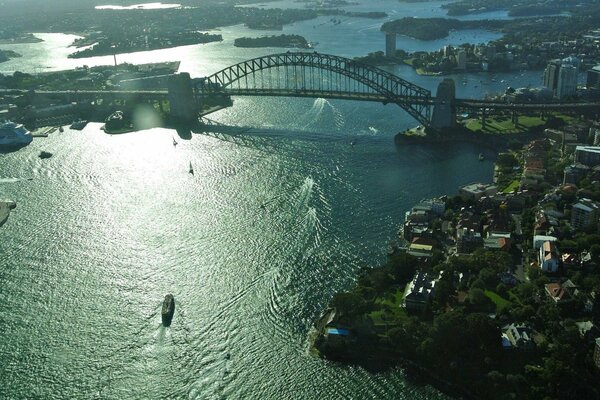 Bridge, river city, boats, yachts