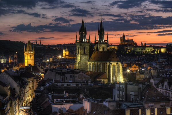 Old Town spires evening Czech Republic prague