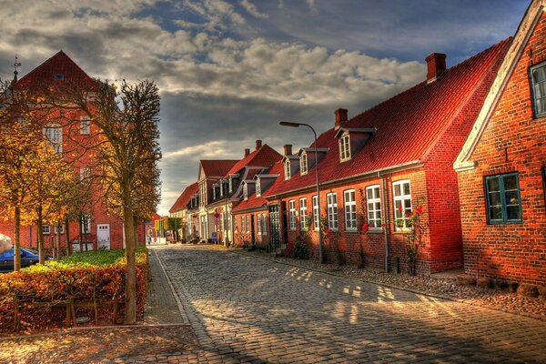 Bright houses in colorful autumn