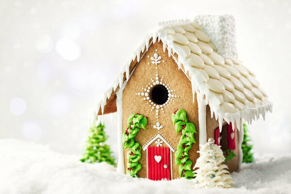 Christmas cake in the form of a winter house