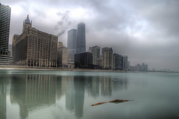 Lake Michigan is covered with fog