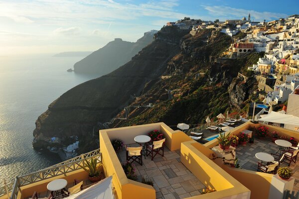 Mare Città sera montagne Santorini Grecia