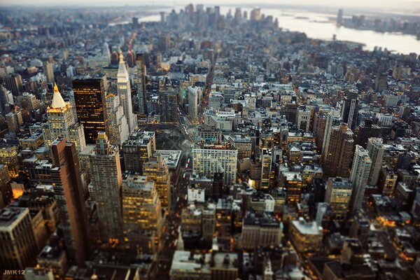 Vista superior de la ciudad gris de nueva York