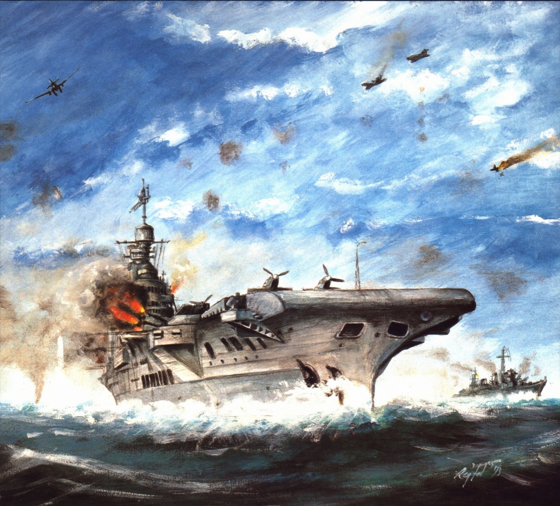 avions destroyer coups de feu victorieux guerre porte-avions combat ciel mer déchirures dessin casquettes