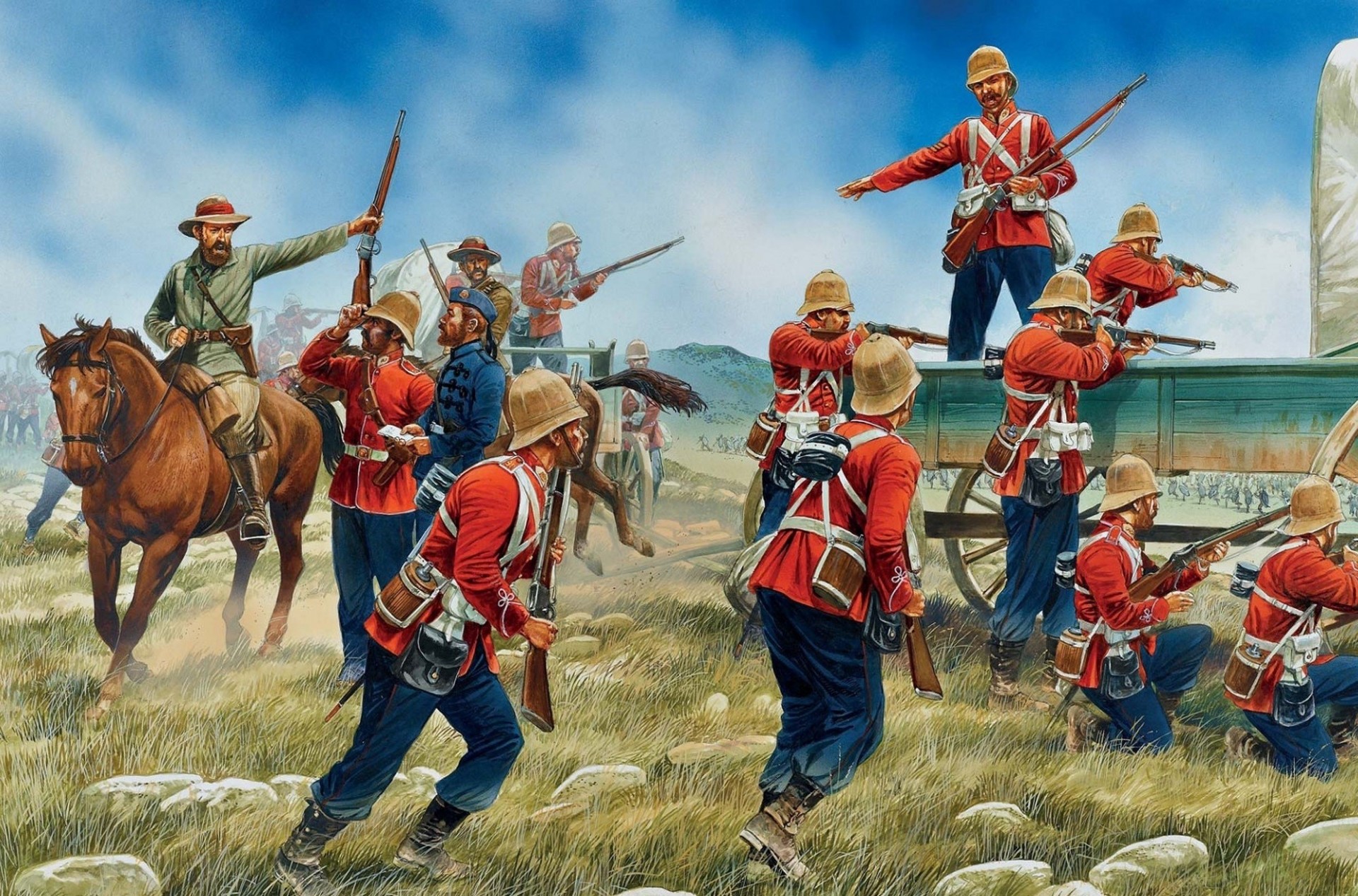 art britannique uniforme équipement soldats réflexion colons attaques rouge amérique charrettes nord dessin fusils