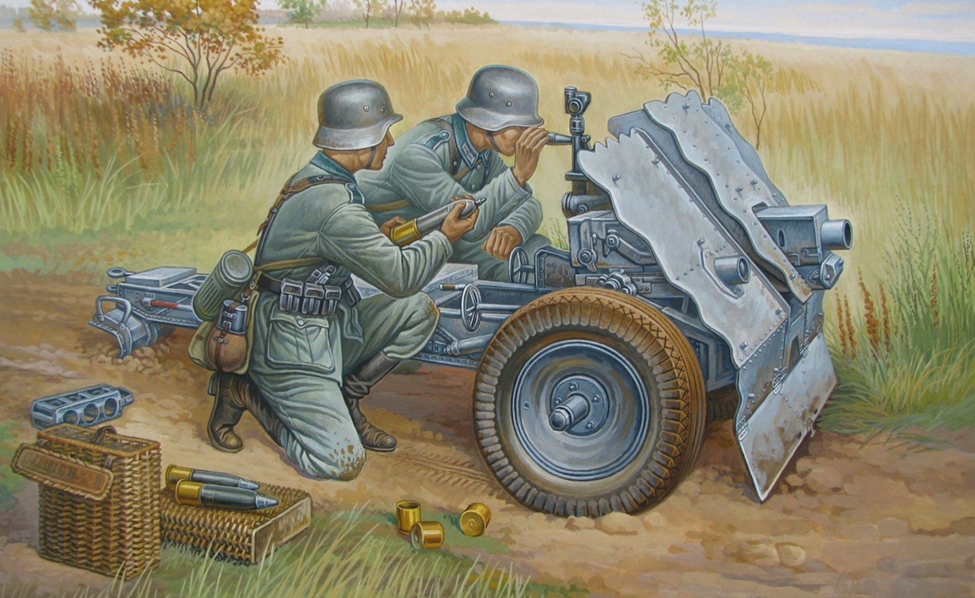 position 75mm light infantry year picture artillerymen rocket guidance the second world war target the field equipment