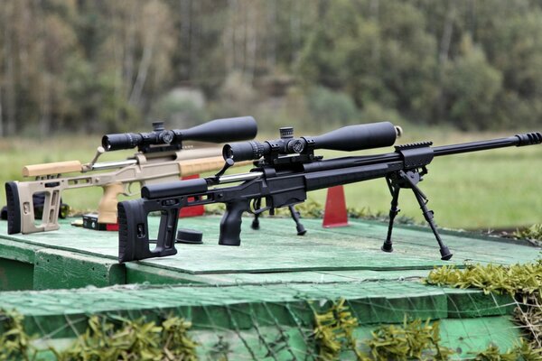 Russian sniper rifles in the forest