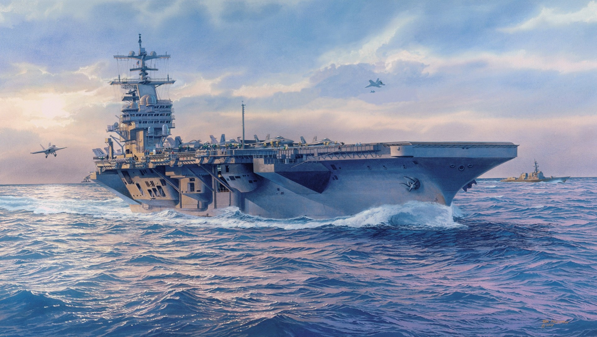 art planes artist ocean dark aircraft carrier ships painting