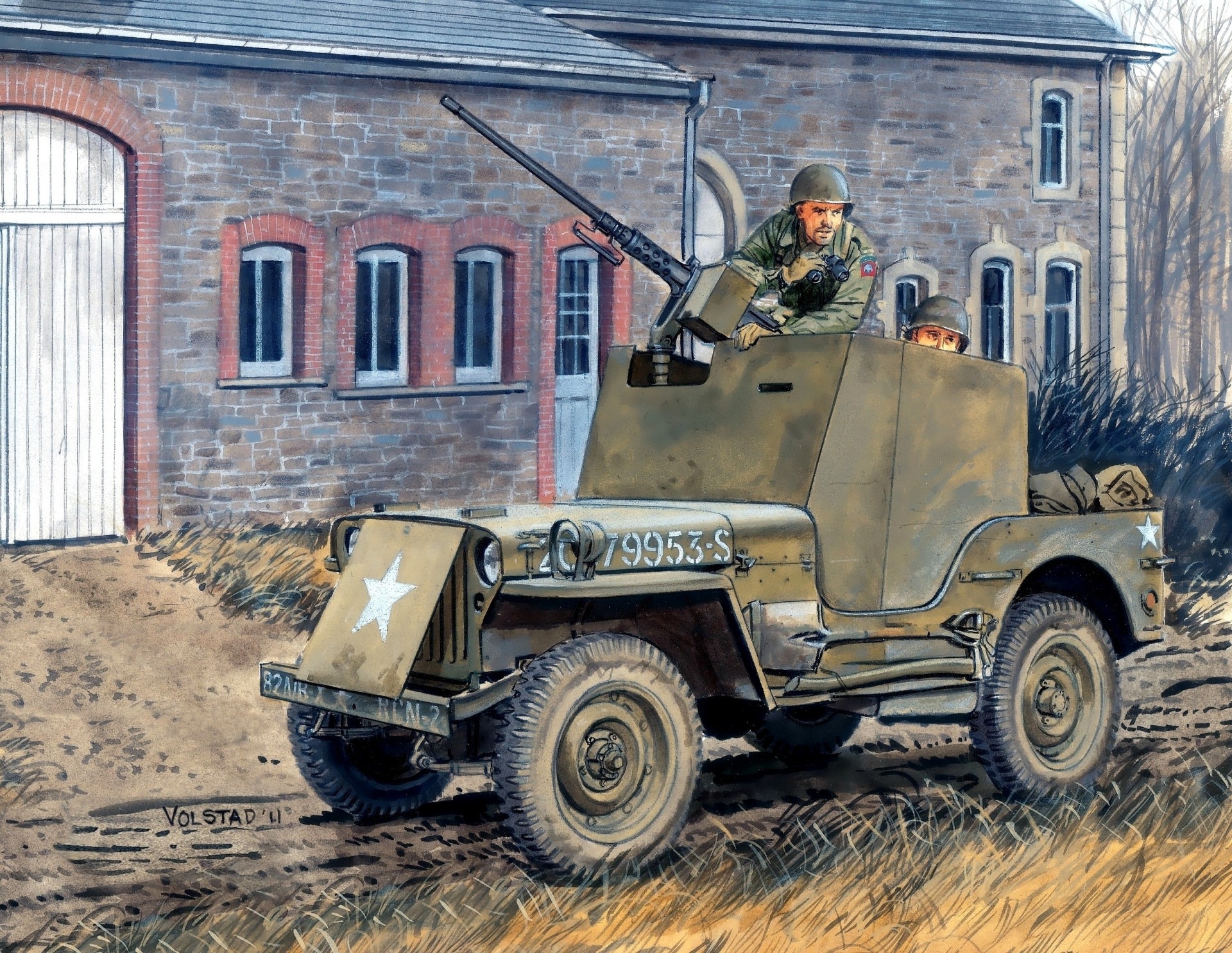 défense art soldats rue jeep figure route américain ww2 cartouche